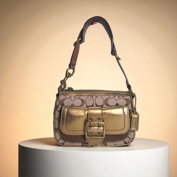 Coach Vintage 2004 Special Edition Bronze Gold Signature Logo Shoulder Bag - Picture 1 of 13